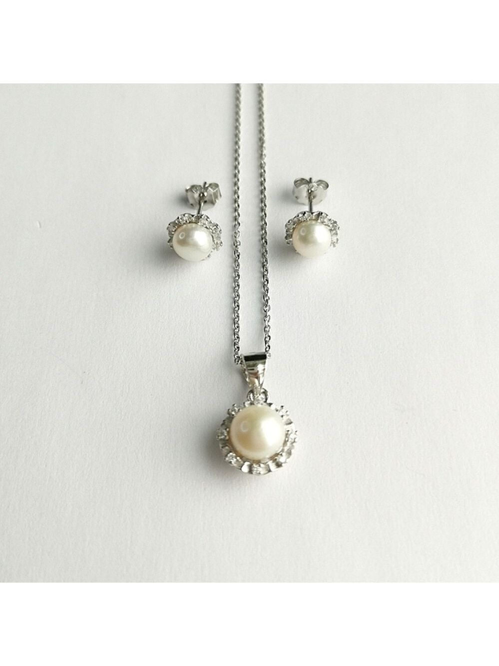 NWT Sterling Silver genuine pearl necklace earring